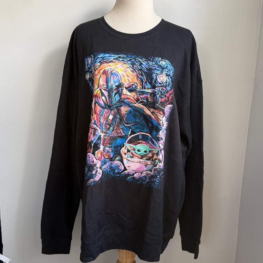 Star Wars Mandalorian Black Crewneck Sweater Size Large